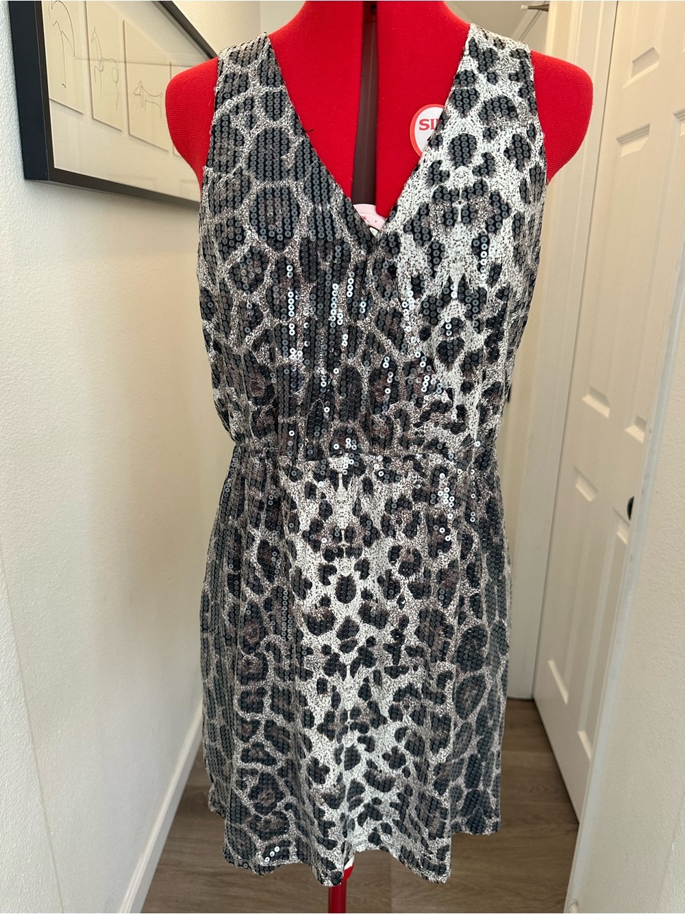 Love Stitch Leopard Print Sequined Mini Dress Large